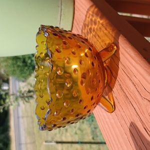 Fenton Hobnail three footed amber glass candy Bowl